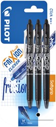 Rollerpen PILOT friXion clicker medium zwart blister à 3 stuks