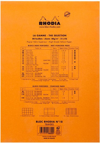 Schrijfblok Rhodia A4 lijn 80 vel 80gr oranje-2