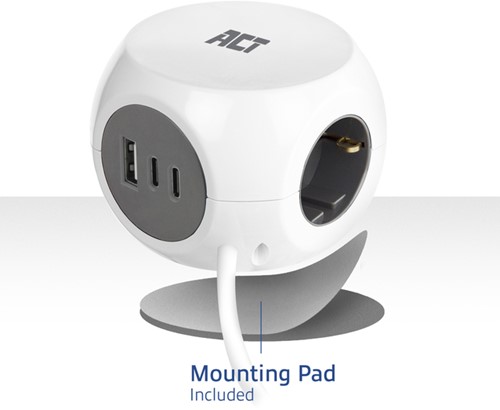 Stekkerblok ACT 3 voudig  inclusief 2x USB C/A 1.5 meter wit/grijs-15