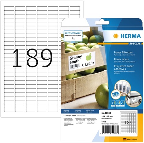 Etiket HERMA Power 10900 25.4x10mm wit 4725 stuks