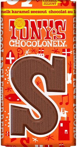 Chocoladeletter Tony's Chocolonely S melk karamel zeezout 90 gram