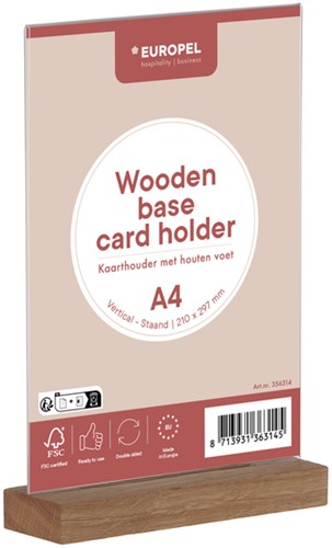 Kaarthouder Europel acryl met houten voet A4 staand-3