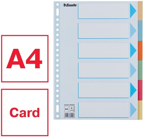 Tabbladen Esselte Premium A4 6-delig karton 23-rings assorti-6