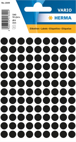 Etiket HERMA 1849 rond 8mm zwart 540 stuks