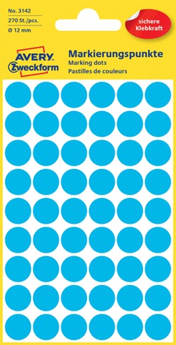 Etiket Avery 3142 rond 12mm blauw 270 stuks