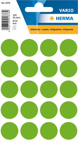 Etiket HERMA 1878 rond 19mm fluor groen 100 stuks