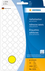 Etiket HERMA 2231 rond 13mm geel 2464 stuks