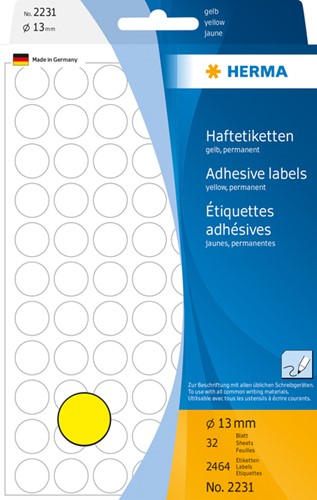 Etiket HERMA 2231 rond 13mm geel 2464 stuks