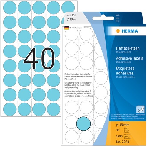 Etiket HERMA 2253 rond 19mm blauw 1280 stuks-3