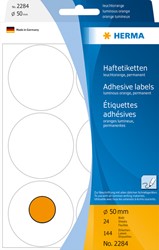 Etiket HERMA 2284 rond 50mm fluor oranje 144 stuks