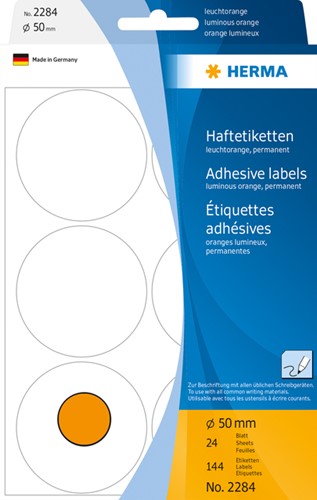 Etiket HERMA 2284 rond 50mm fluor oranje 144 stuks