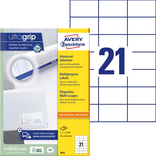 Etiket Avery 3652 70x42.3mm wit 2100 stuks-2