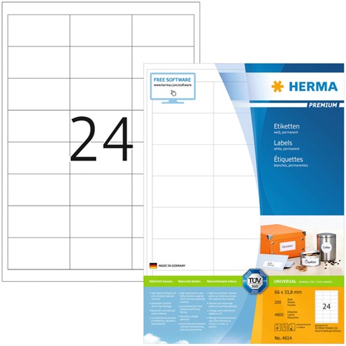 Etiket HERMA 4614 66x33.8mm premium wit 4800 stuks