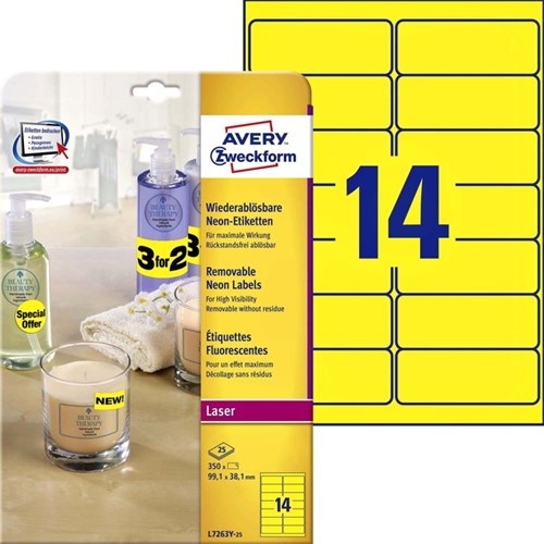Etiket Avery L7263Y-25 99.1x38.1mm neon geel 350 stuks-2