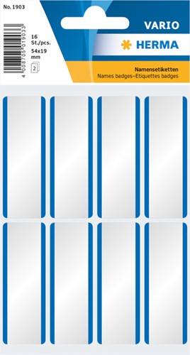 Naambadge etiket HERMA 1903 54x19mm wit/blauw 16 stuks