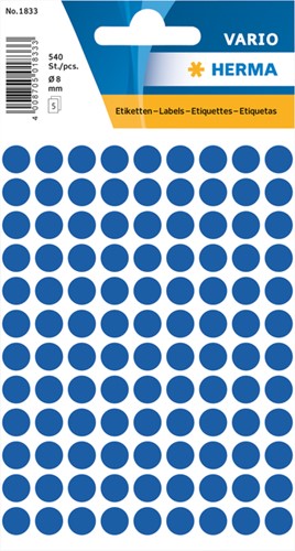 Etiket HERMA 1833 rond 8mm donkerblauw 540 stuks