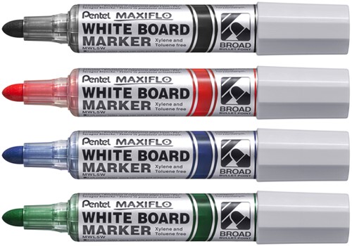 Whiteboardmarker Pentel MWL5M Maxiflo rond 3mm assorti set à 4 stuks-2