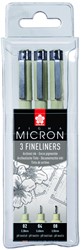 Fineliner Sakura Pigma Micron set à 3 schrijfbreedtes fijn zwart