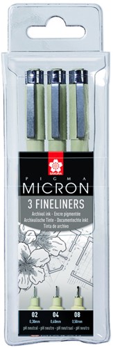 Fineliner Sakura Pigma Micron set à 3 schrijfbreedtes fijn zwart