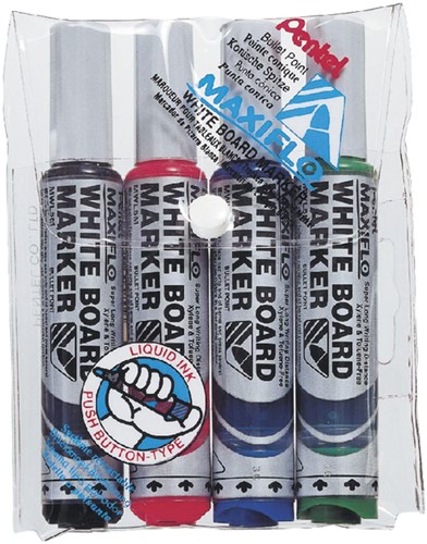 Whiteboardmarker Pentel MWL5M Maxiflo rond 3mm assorti set à 4 stuks